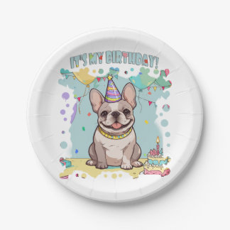 Assiettes En Carton Mignonne French Bulldog Pastel C'est mon anniversa