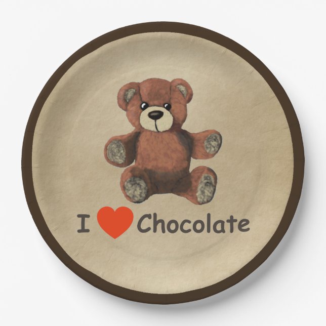 Assiettes En Carton Mignonne I Coeur (Amour) Chocolat Teddy Ours (Devant)