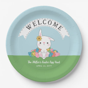 Assiettes En Carton Mignonne lapin avec oeufs Chasse aux oeufs de Pâqu