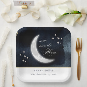 Assiettes En Carton Mignonne Marine au-dessus de la lune Étoiles brill
