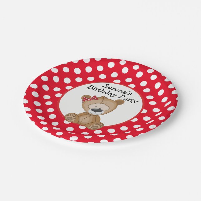 Assiettes En Carton Mignonne Ours en Teddy avec Anniversaire Pois (Angle)