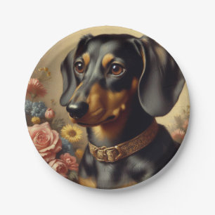 Assiettes En Carton Mignonne peinture Vintage Dachshund
