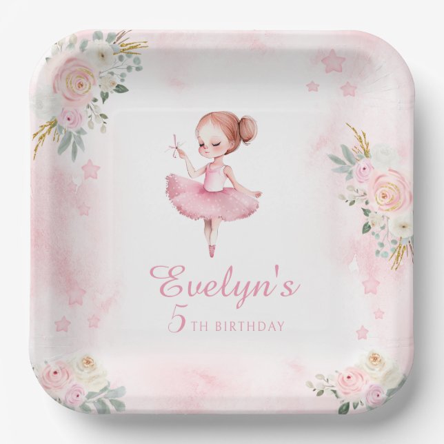 Assiettes En Carton Mignonne petite ballerine anniversaire fille plaqu (Recto)