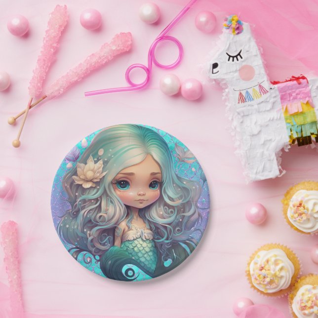 Assiettes En Carton Mignonne Sirène Balances bleu bleu pourpre (Fête)