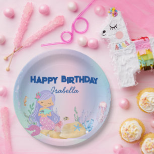 Assiettes En Carton Mignonne sirène pastel colorée Arc-en-ciel Anniver