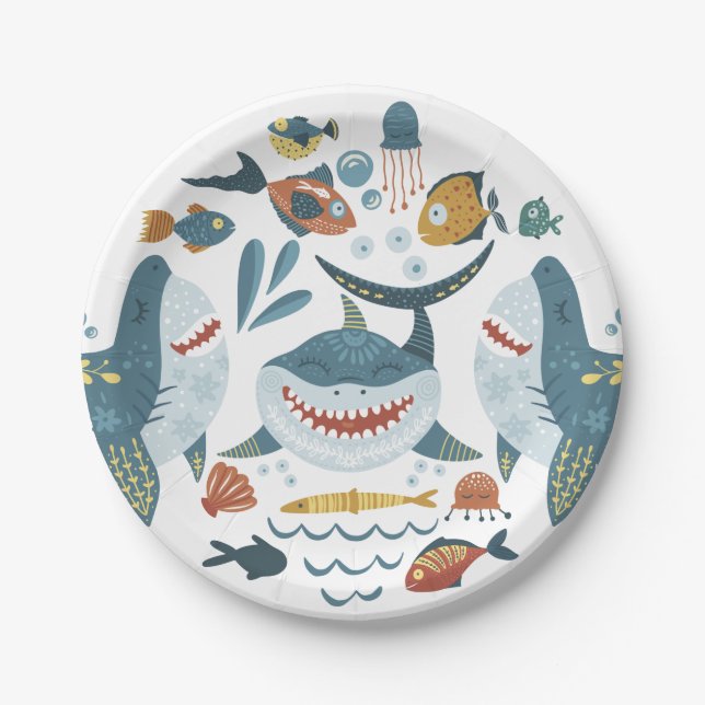 Assiettes En Carton Mignonne sous le motif de requin de mer (Devant)