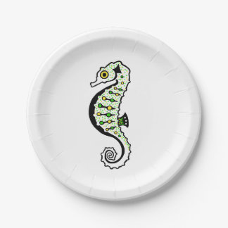 Assiettes En Carton Mignonne vert & jaune SEAHORSE - Faune - fête