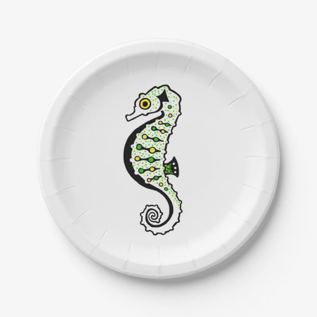Assiettes En Carton Mignonne vert & jaune SEAHORSE - Faune - fête (Devant)