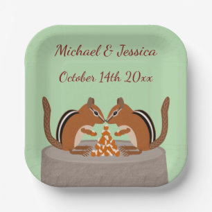 Assiettes En Carton Mignons écureuils de mariage d'automne personnalis