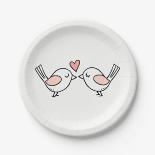 Assiettes En Carton Mignons Lovebirds embrasser Inséparables Mariage r