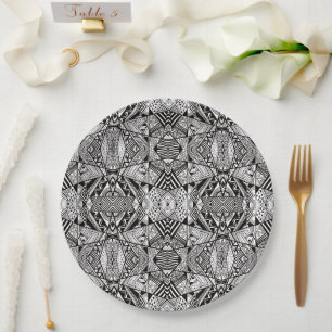 Assiettes En Carton Mignons motifs de dessin abstrait noir blanc