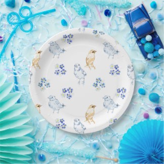 Assiettes En Carton Mignons oiseaux pastel et motif floral sans coutur