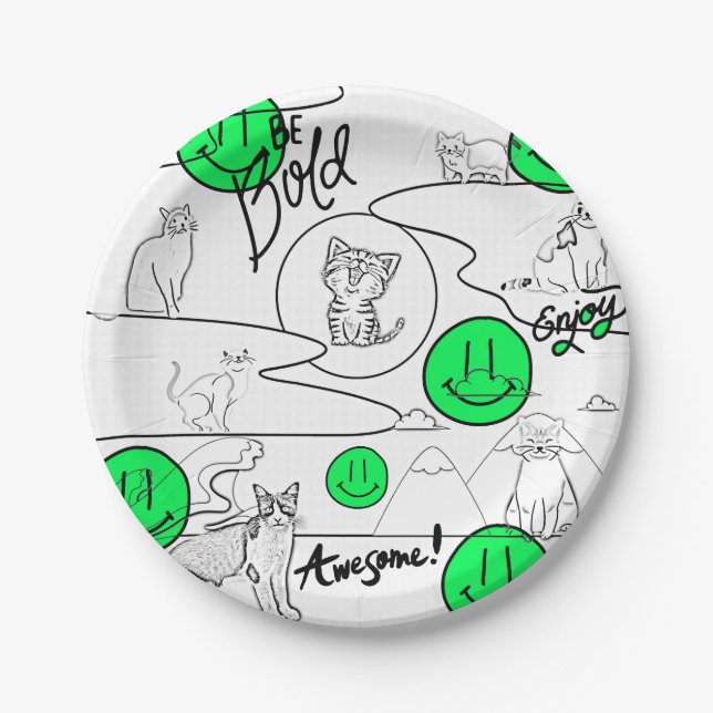 Assiettes En Carton Mikitiez miaou party chat été plage  (Devant)