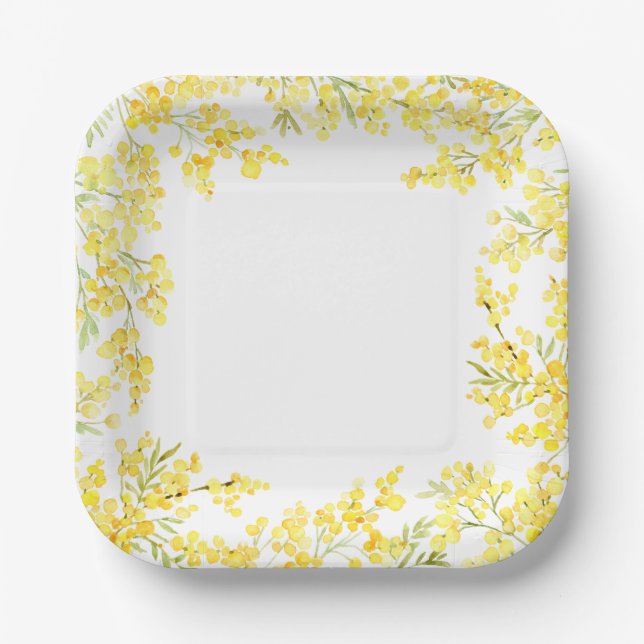 Assiettes En Carton Mimosa Jaune (Recto)