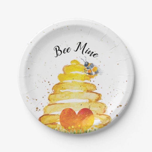 Assiettes En Carton Mine de l'abeille de la Saint-Valentin (Devant)