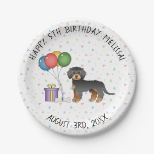 Assiettes En Carton Mini Goldendoodle noir et fauve Joyeux anniversair