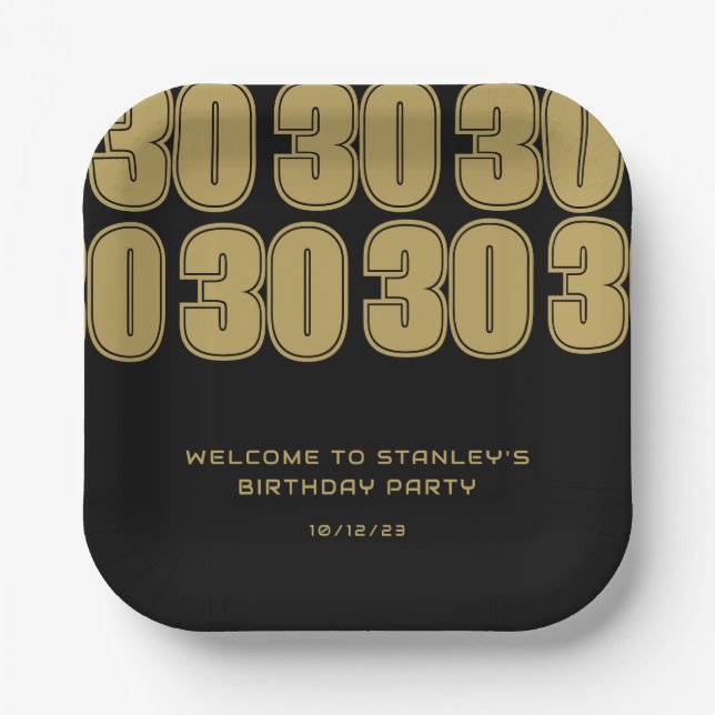 Assiettes En Carton Mini Noir et Or Trente Anniversaire (Recto)