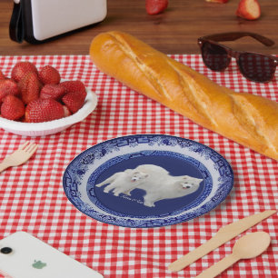 Assiettes En Carton Mini-Portrait Samoyé sur Plaques en papier bleu sa