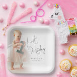 Assiettes En Carton Mini-superposition de photo Script 1er anniversair<br><div class="desc">Miniature Photo Overlay Script 1er anniversaire. Un script pour le premier anniversaire et personnalise facilement le nom et la date. Remplacez l'exemple d'image par votre préféré.</div>