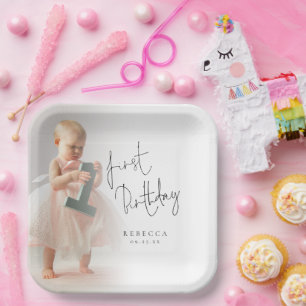 Assiettes En Carton Mini-superposition de photo Script 1er anniversair