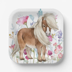 Assiettes En Carton Miniature Cheval et Plaques en papier Fleur sauvag