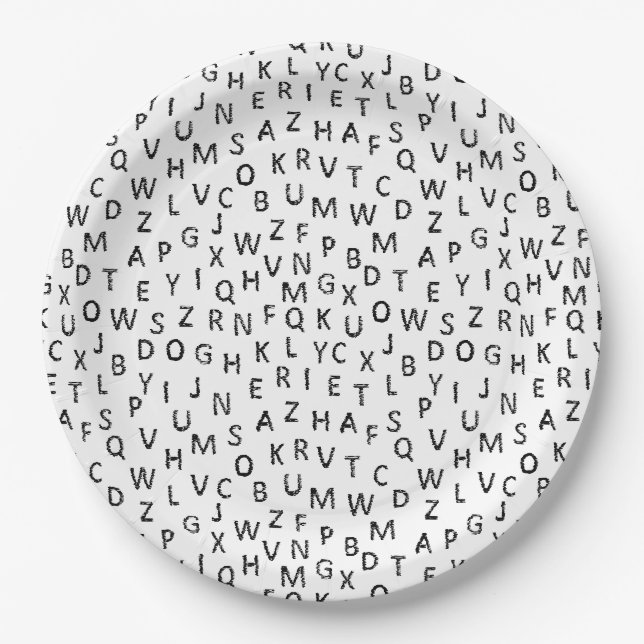 Assiettes En Carton Minimal Black White Alphabet Pattern  (Devant)