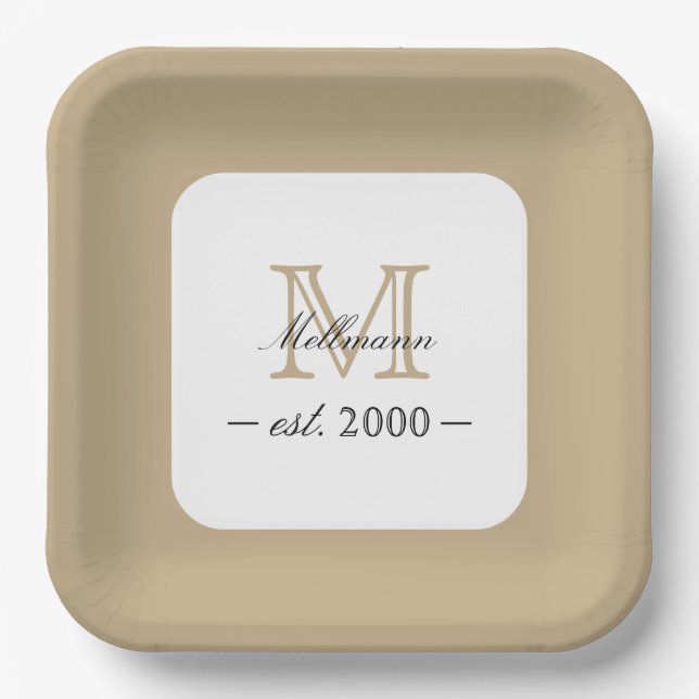 Assiettes En Carton Minimal Elegant Gold Monogram Family Year Est. (Recto)
