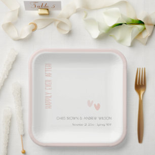 Assiettes En Carton Minimal Élégant Pastel Dusky Pink Hearts Mariage
