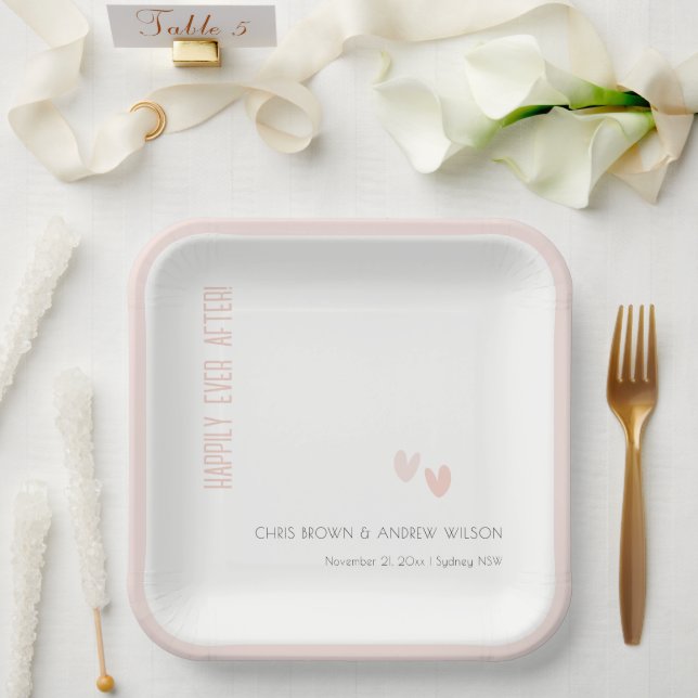 Assiettes En Carton Minimal Élégant Pastel Dusky Pink Hearts Mariage (Mariage)