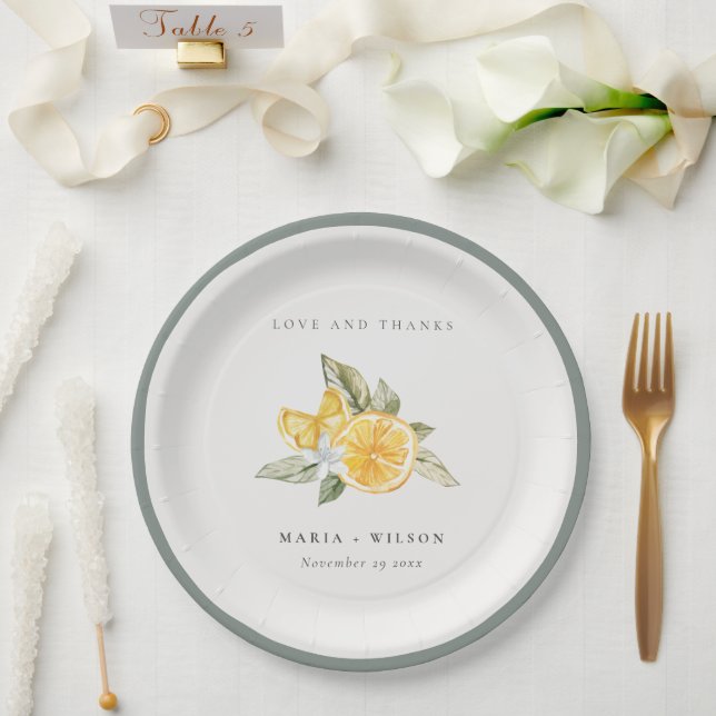 Assiettes En Carton Minimal Lemon Botanical Boho Love Merci Mariage (Mariage)