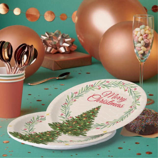 Assiettes En Carton Minimal Merry Christmas Party Design (Multi)