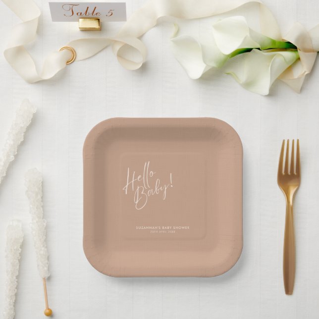 Assiettes En Carton Minimal Neutral Modern Baby Shower Square (Mariage)
