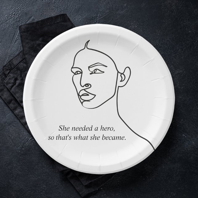 Assiettes En Carton Minimal Noir Elle Est Devenue Un Héros Inspiration (Créateur téléchargé)