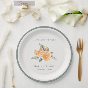 Assiettes En Carton Minimal Orange Botanique Aimer Merci Mariage