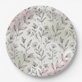 Assiettes En Carton Minimal Pastel Boho Botanical Paper Plate