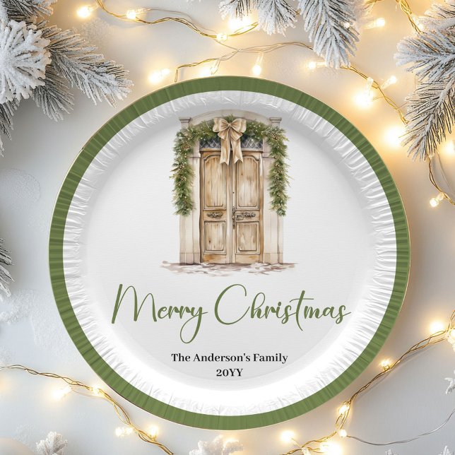 Assiettes En Carton Minimal Pastel Christmas Custom Family Name Paper  (Minimal Pastel Christmas Custom Family Name Paper Plates)