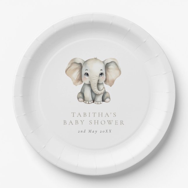 Assiettes En Carton Minimalist Elephant Little Peanut Baby Shower (Devant)