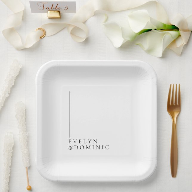Assiettes En Carton Minimalist Line Black White Modern Wedding (Mariage)