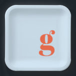 Assiettes En Carton Minimalist Monogrammed Initial Retro Blue Orange<br><div class="desc">These personalized paper plates feature a bold single initial in warm orange on a soft blue background for a modern, playful look. The clean typography and graphic layout feel stylish without being formal, making them perfect for welcome parties, rehearsal dinners, engagement celebrations, and bridal showers. Customize with your initial to...</div>