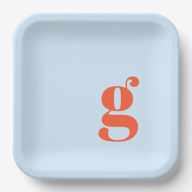 Assiettes En Carton Minimalist Monogrammed Initial Retro Blue Orange (Recto)