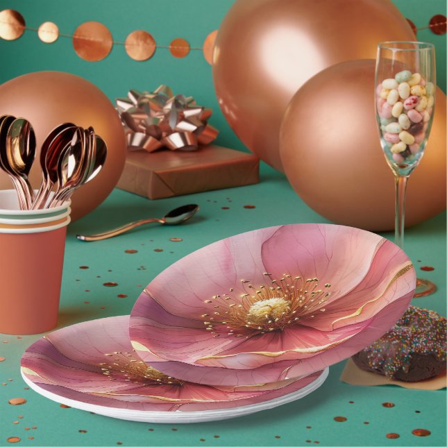 Assiettes En Carton Minimalist Pink and Gold Poppy Wedding (Multi)