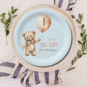 Assiettes En Carton Minimaliste Bear Blue Boy Beary 1er anniversaire