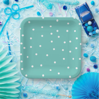 Assiettes En Carton Minimaliste du Motif de points Polka turquoise