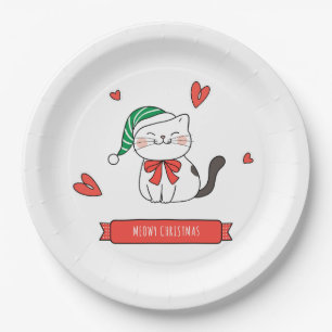 Assiettes En Carton Minimaliste Joyeux Noël Santa Kitty Chat Meowy Chr