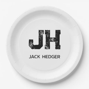 ASSIETTES EN CARTON MINIMALISTE NOIR MONOGRAMME À DEUX LETTRES NOM BLA