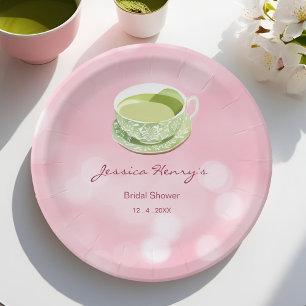 Assiettes En Carton Minimaliste Rose Matcha Baby Shower