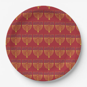 Assiettes En Carton Minorah Festive Hanoukka bougies Élégant Motif