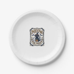 Assiettes En Carton Minou ou traiter Chat Halloween Chat Fantomatique 