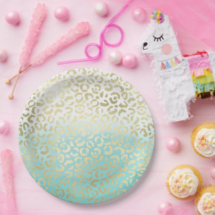 Assiettes En Carton Mint Aquarelle Ombre Glam Or Leopard