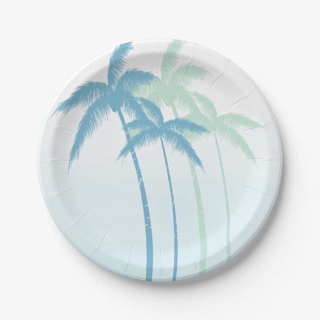 Assiettes En Carton Mint Blue Tropical Palm Trees Ombre (Devant)